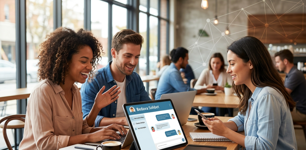Ücretsiz sohbet odaları ve dijital sosyalleşme görseli.